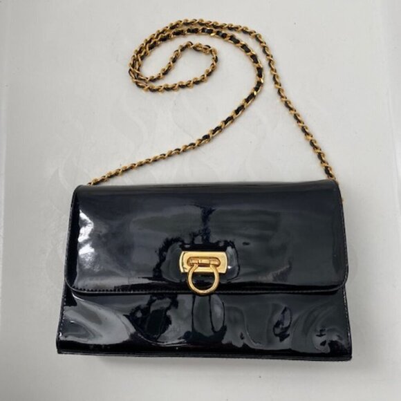 VINTAGE Giani Bernini Black Patent Faux Leather Crossbody Handbag Purse - Picture 4 of 16